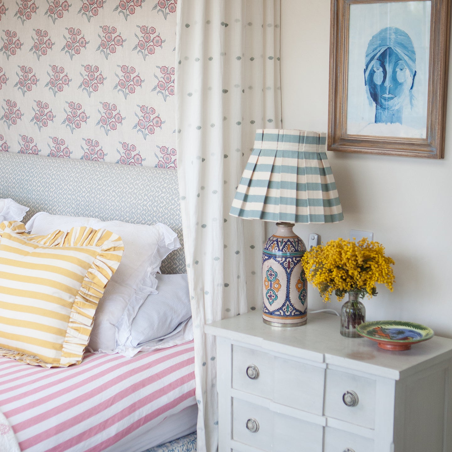 Tangier Iceberg Stripe Cotton Structured Box Pleat Lampshade