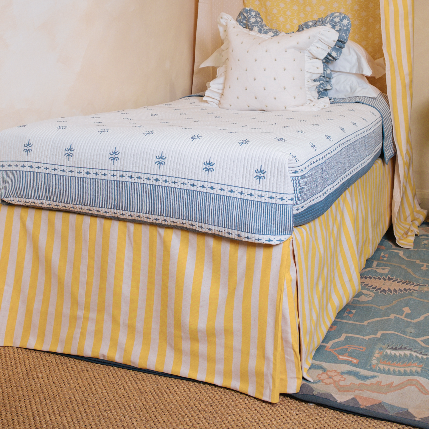 Tangier Mustard Stripe Piped Bed Valance