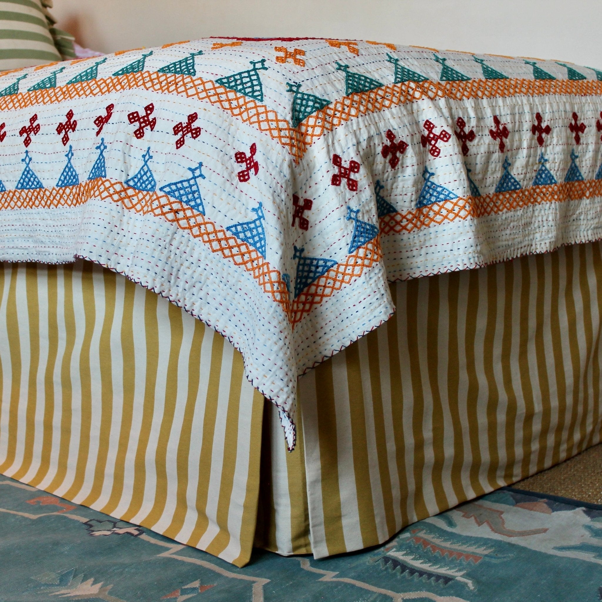 Tangier Mustard Stripe Piped Bed Valance - Alice Palmer & Co