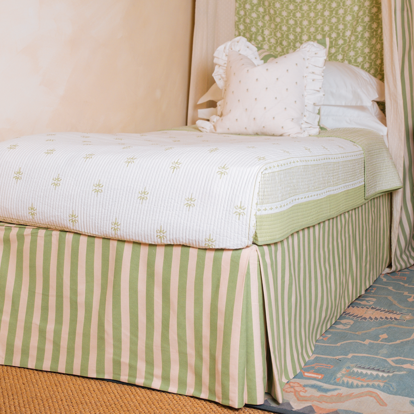 Tangier Olive Stripe Piped Bed Valance