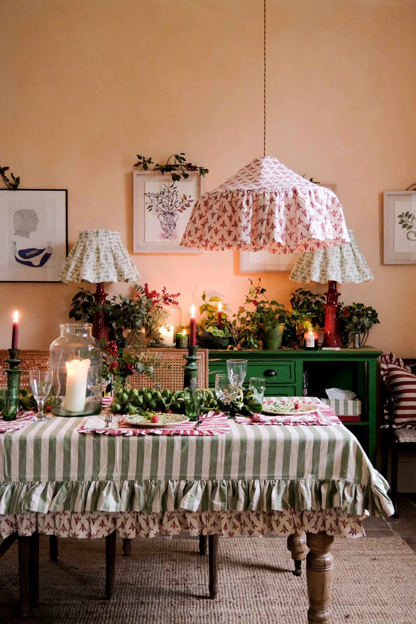 Tangier Olive Stripe Ruffle Tablecloth - Alice Palmer & Co