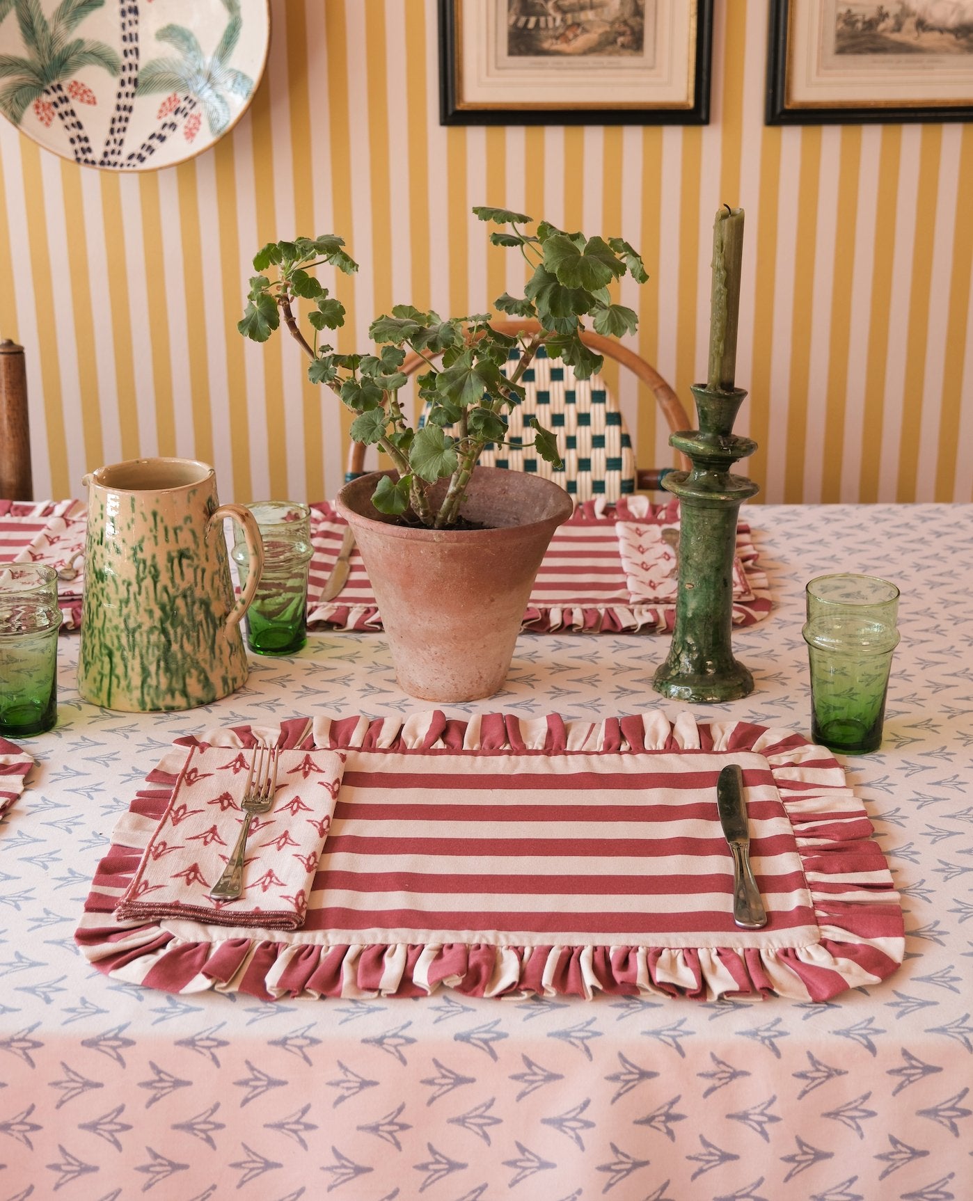 Tangier Red Stripe Frilly Placemat - Set of Two - Alice Palmer & Co