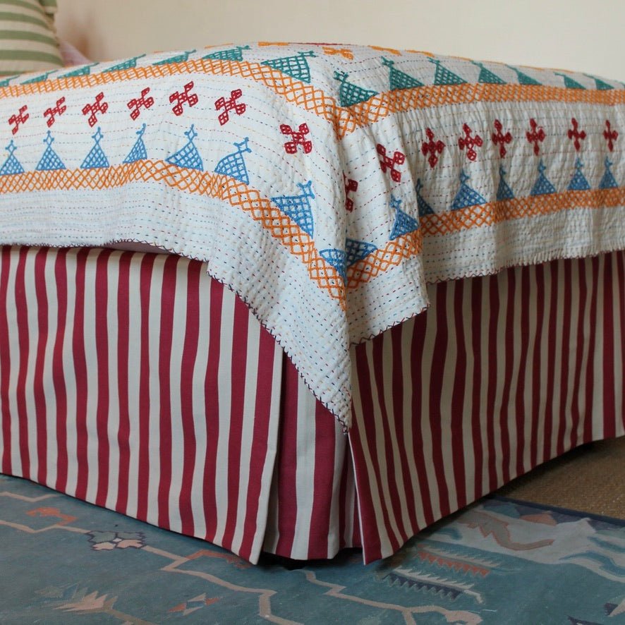 Tangier Red Stripe Piped Bed Valance - Alice Palmer & Co