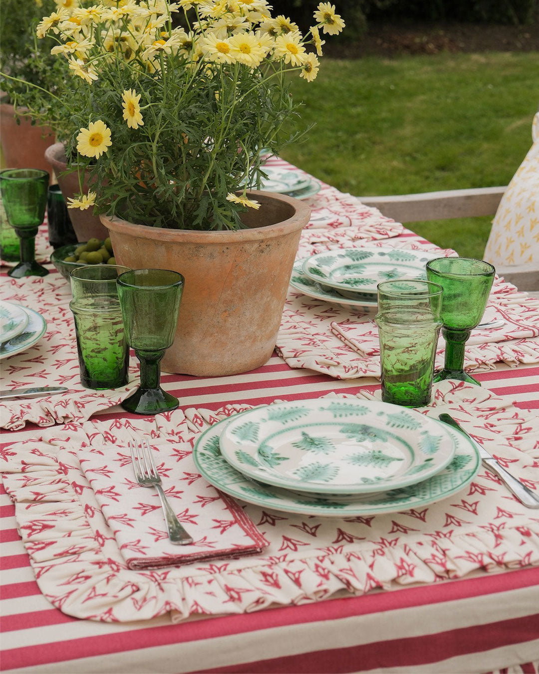 Tangier Red Stripe Ruffle Tablecloth