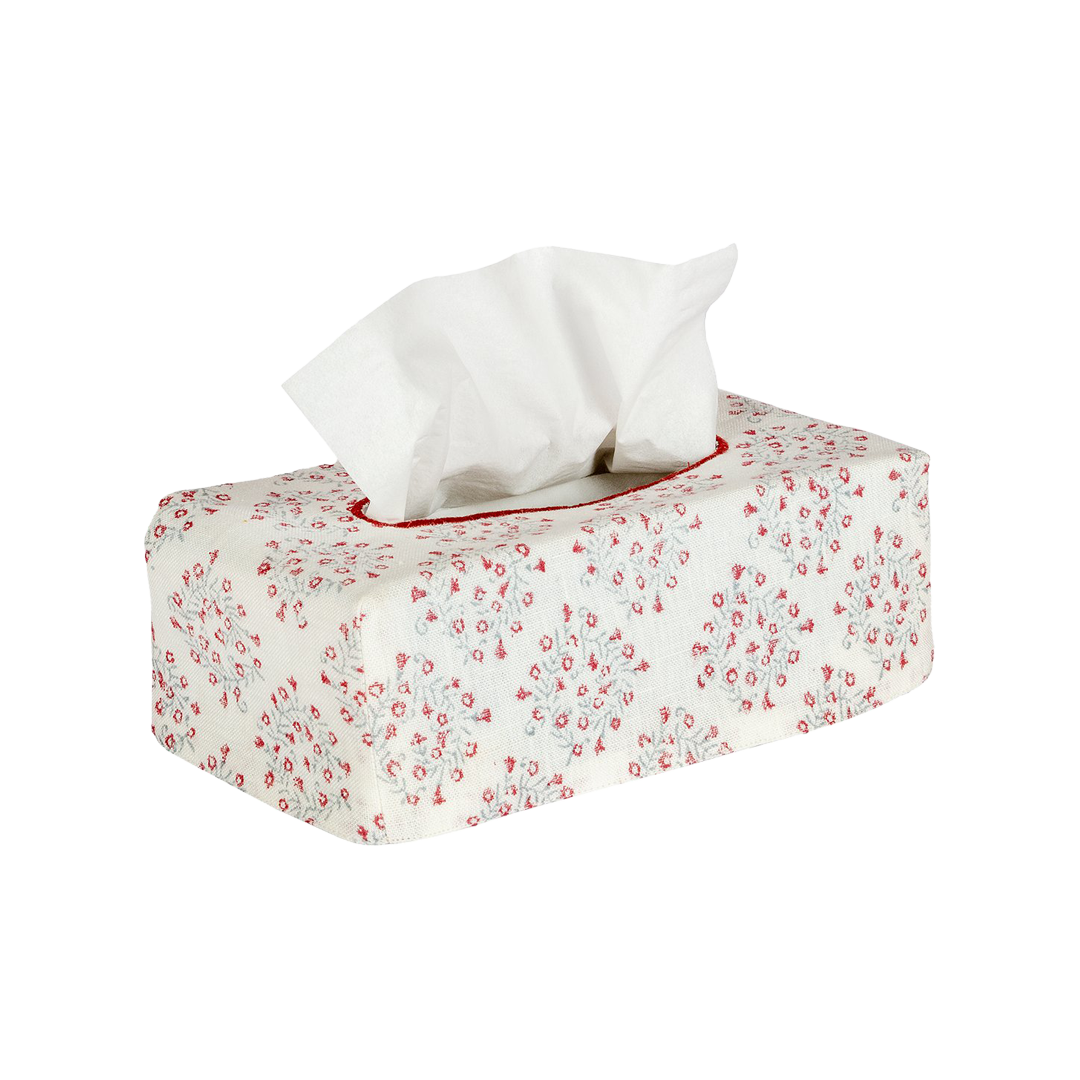 The OG Linen Block Print Tissue Box Cover - Floral Posy