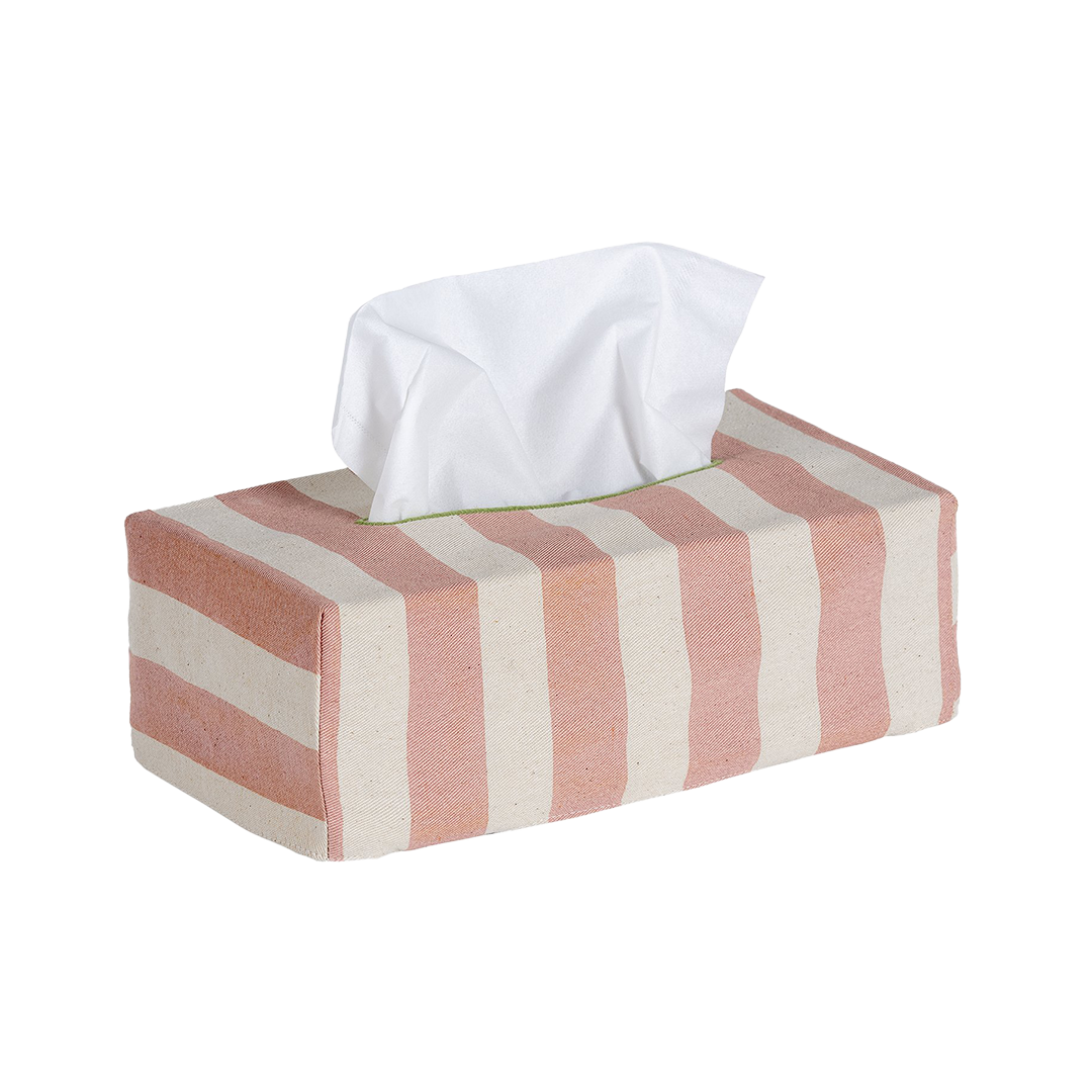 The OG Tangier Stripe Cotton Tissue Box Cover - Rhubarb