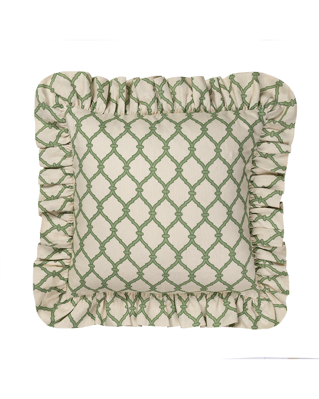Trellis Linen Frilly Cushion - Garden