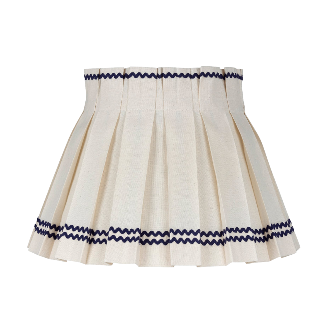Triple Navy Ric Rac Cotton Box Pleat Lampshade