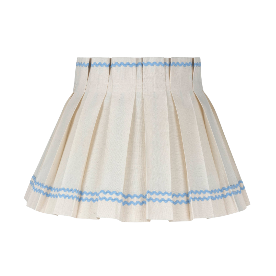 Triple Pale Blue Ric Rac Cotton Box Pleat Lampshade