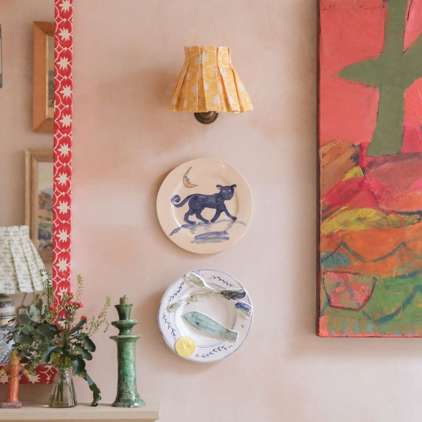 6 inch Mustard Inverse Palm Grove Linen Structured Box Pleat Lampshade