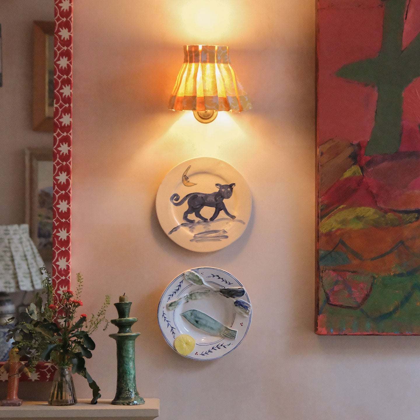 6 inch Mustard Inverse Palm Grove Linen Structured Box Pleat Lampshade