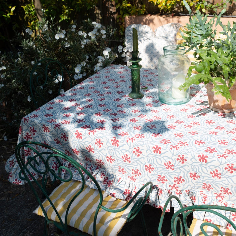 Okra Poppy / Petrol Ruffle Tablecloth