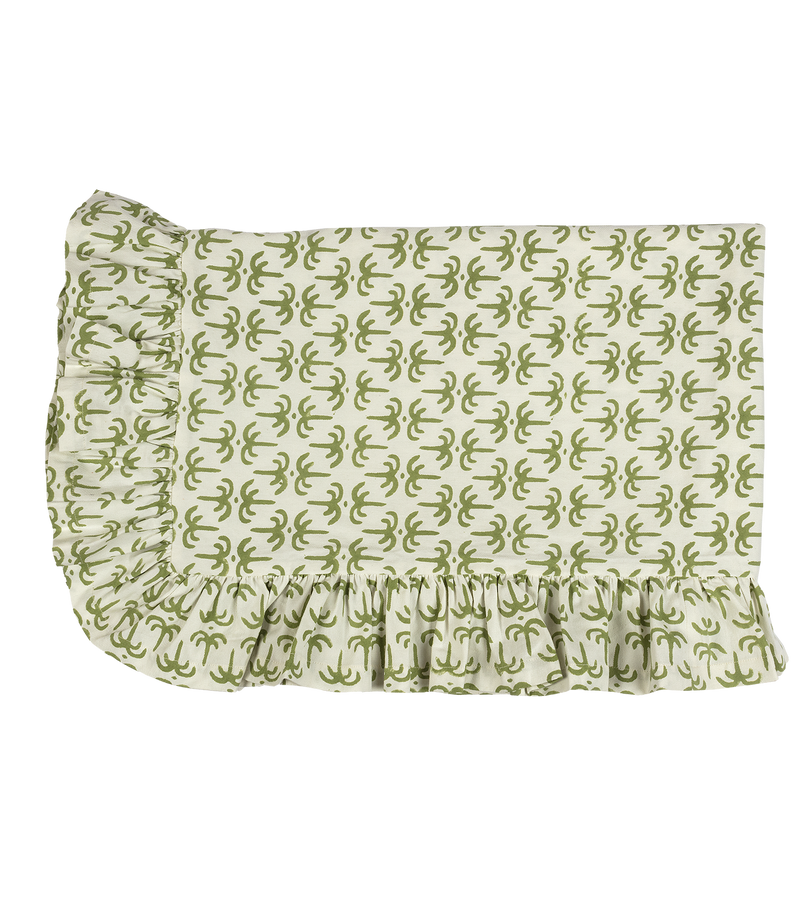 Green Callaloo Cotton Ruffle Tablecloth