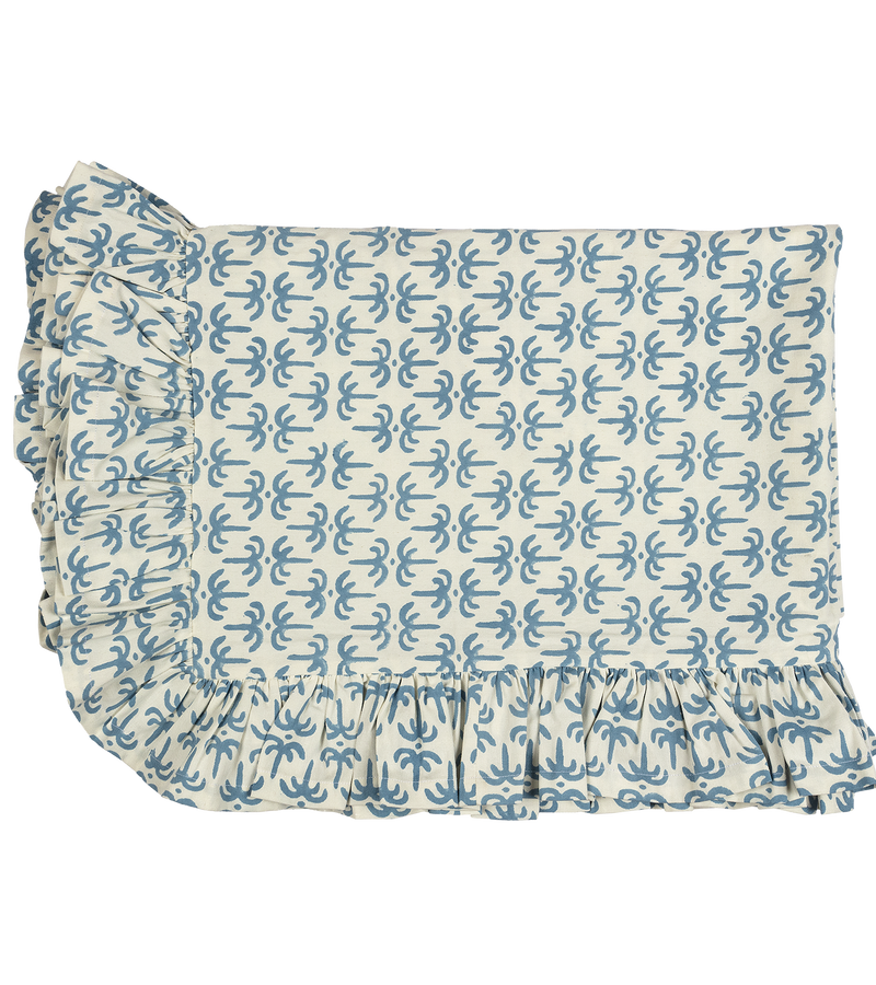 Blue Callaloo Cotton Ruffle Tablecloth