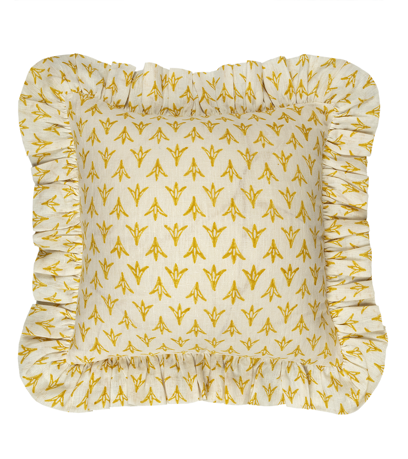 Daffodil Papaya Linen Frilly Cushion