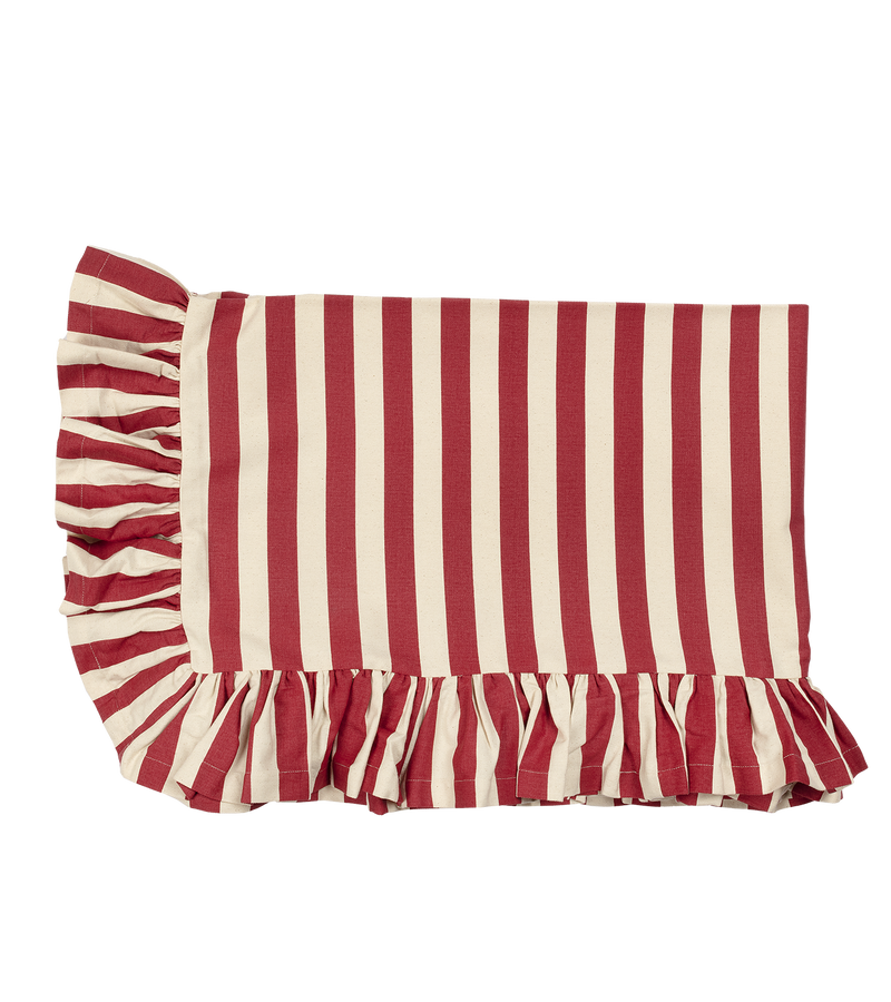 Tangier Red Stripe Ruffle Tablecloth