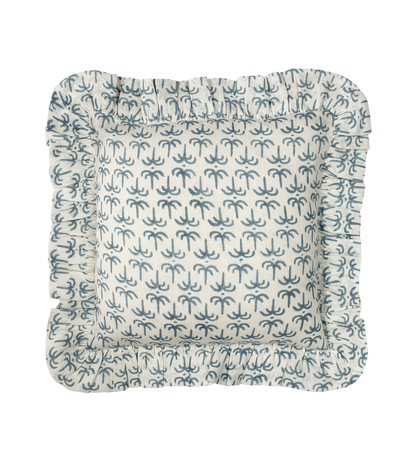 Blue Callaloo Linen Frilly Cushion