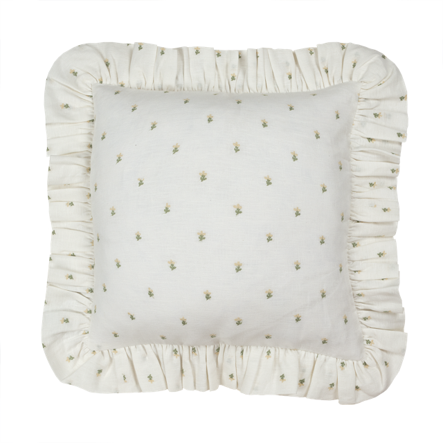 SAMPLE SALE - Embroidered Margarita Linen Frilly Cushion (cover only)
