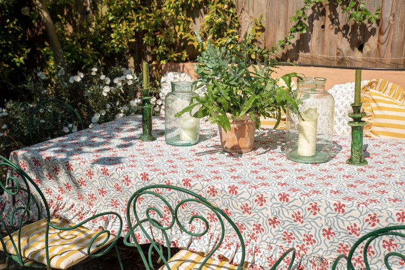 Okra Poppy / Petrol Ruffle Tablecloth