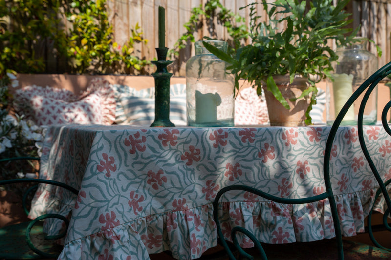Okra Terracotta / Eucalyptus Ruffle Tablecloth