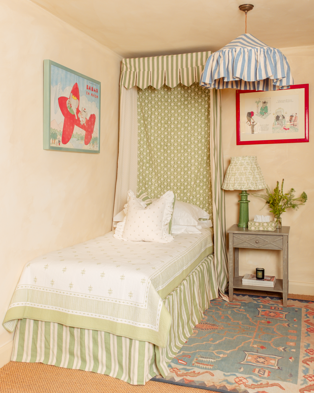Bed Canopy - Single - Olive Stripe/Palm Grove