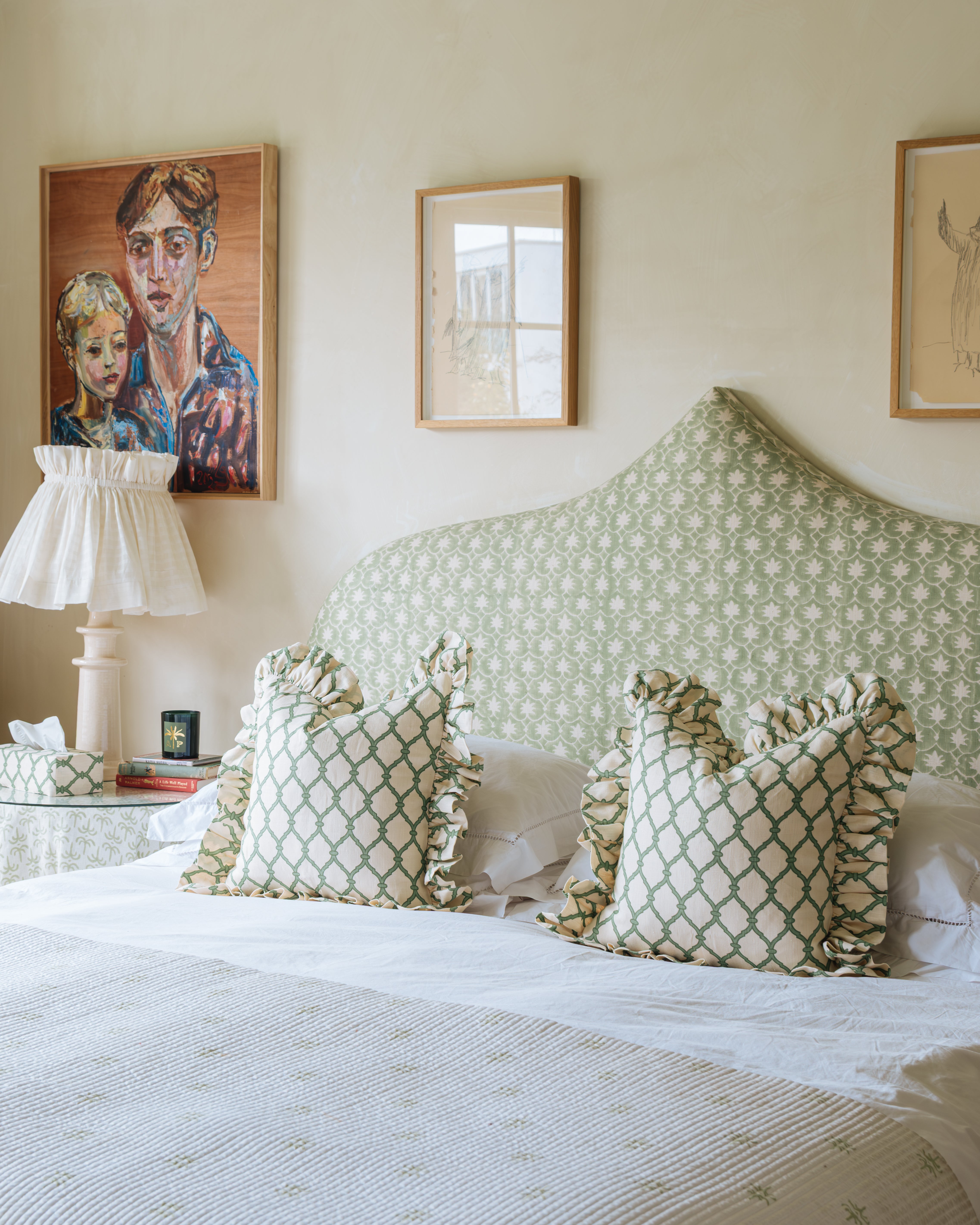 Trellis Linen Frilly Cushion - Garden