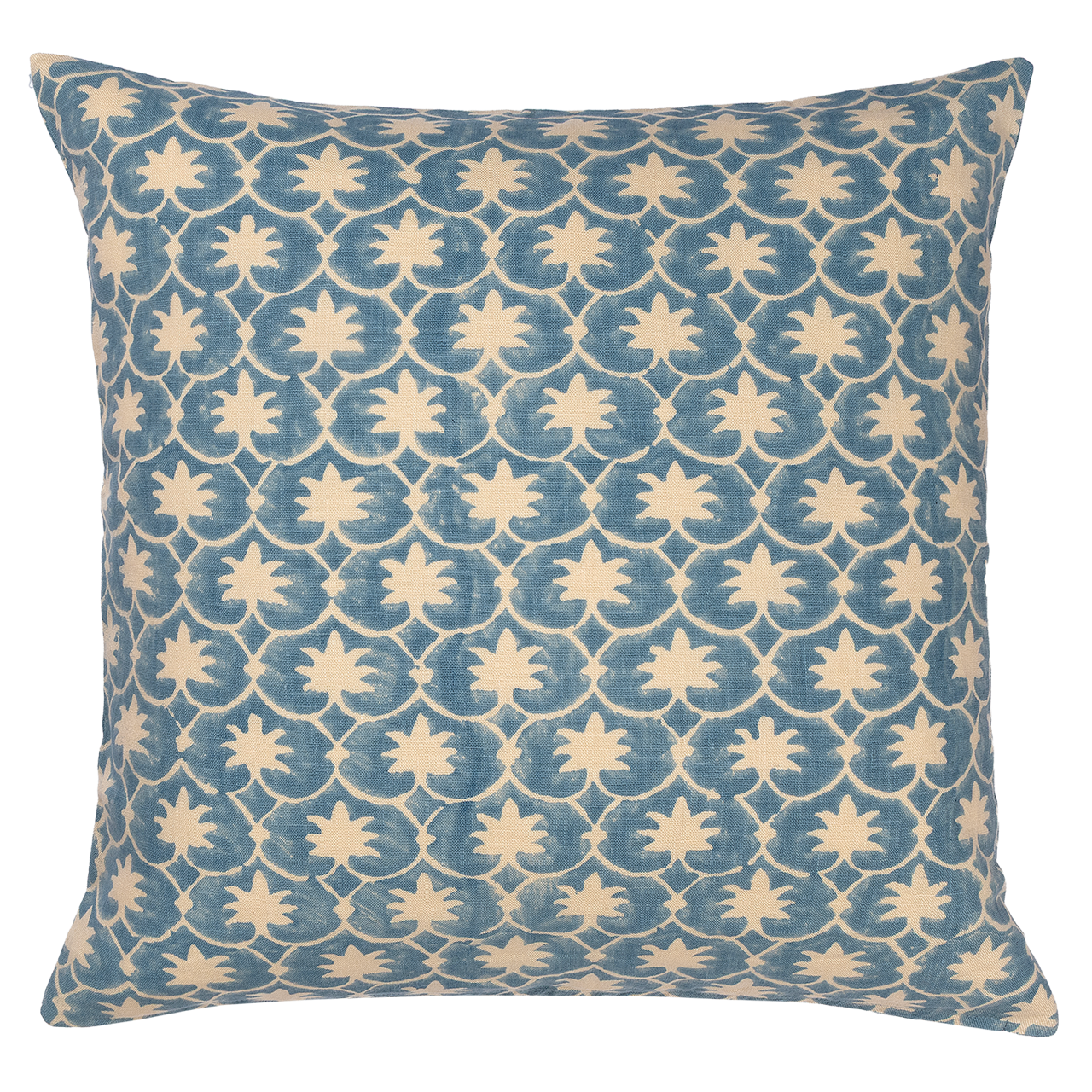 French Blue Inverse Palm Grove Square Cushion