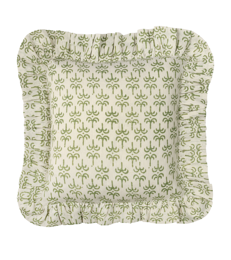 Green Callaloo Linen Frilly Cushion