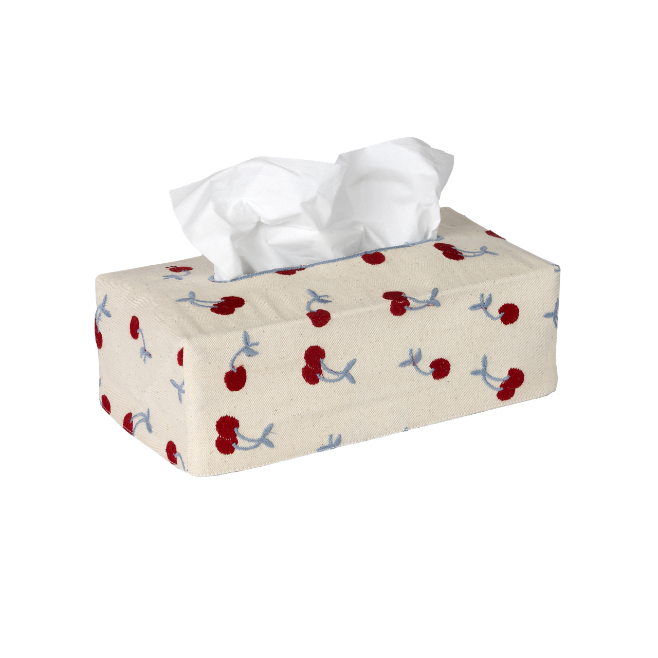 The OG Embroidered Tissue Box Cover - Blue Cherry
