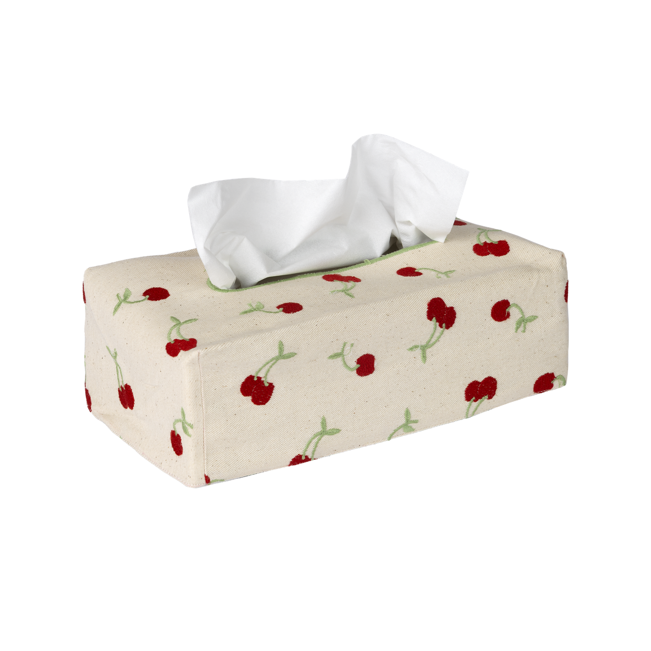 The OG Embroidered Tissue Box Cover - Green Cherry