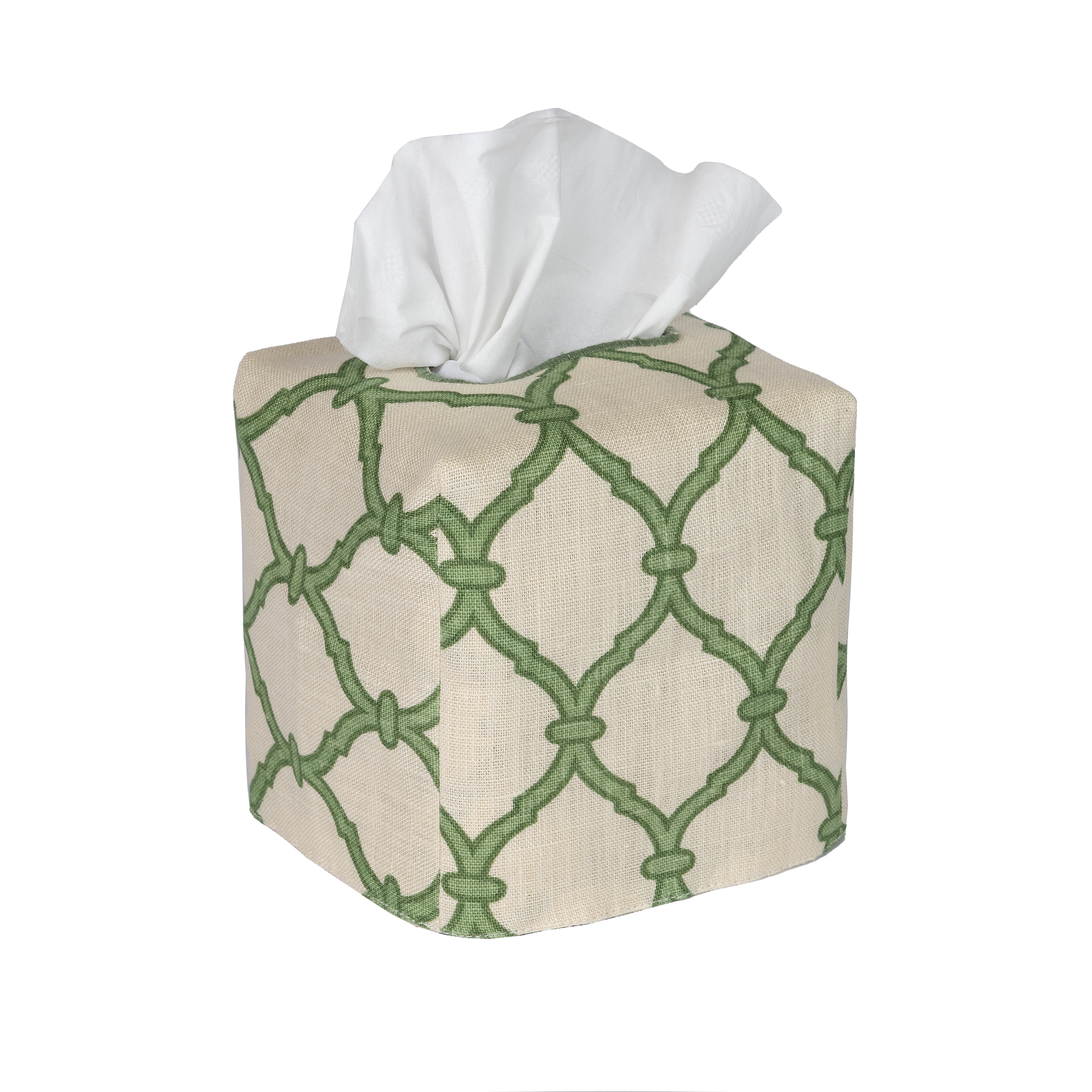 Square Trellis Linen Tissue Box Cover - Garden
