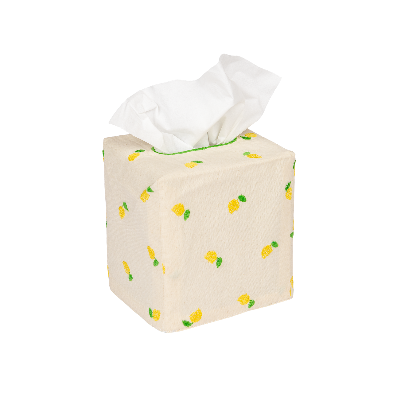 Square Embroidered Tissue Box Cover - Lemon