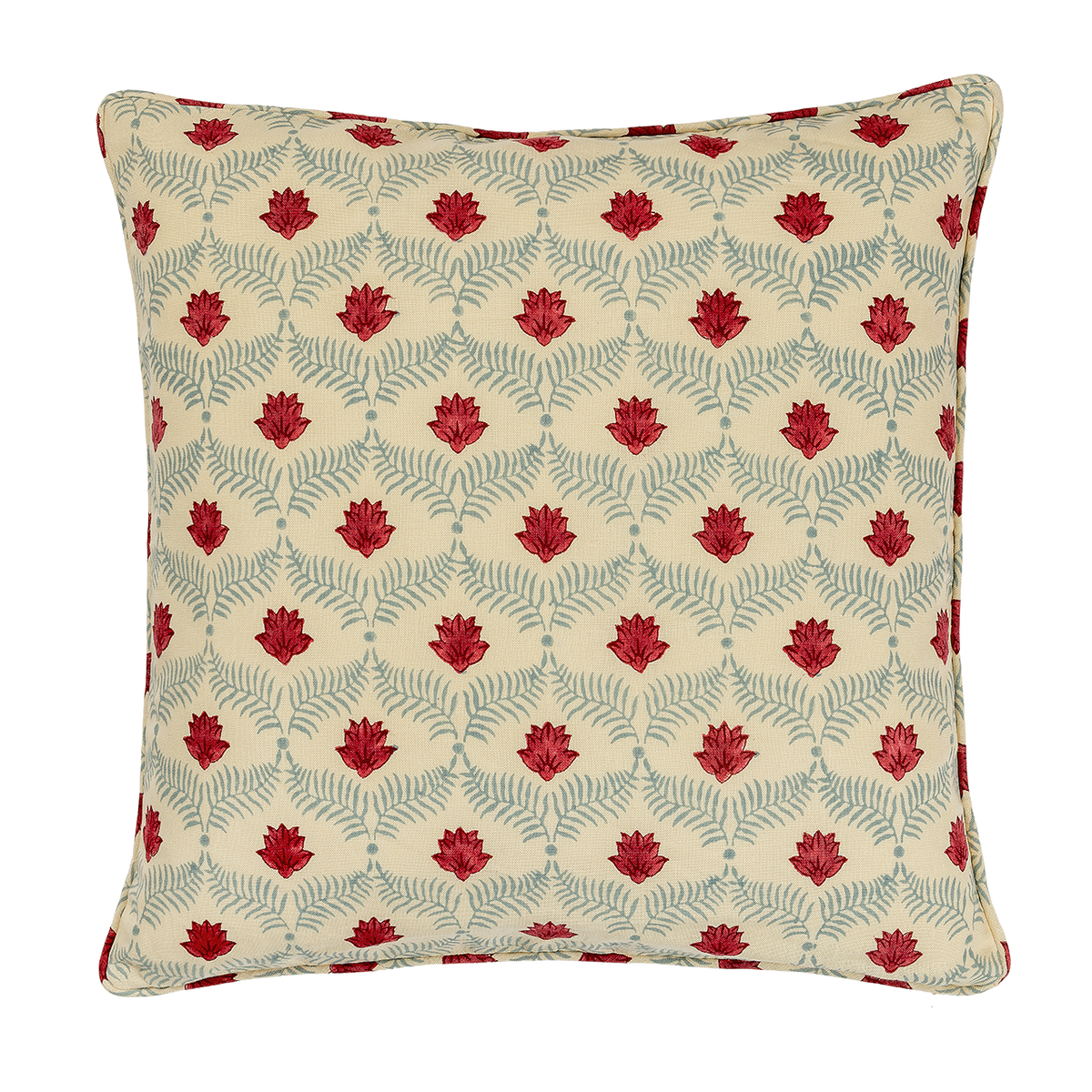 Lotus Linen Piped Cushion - Poppy/Petrol