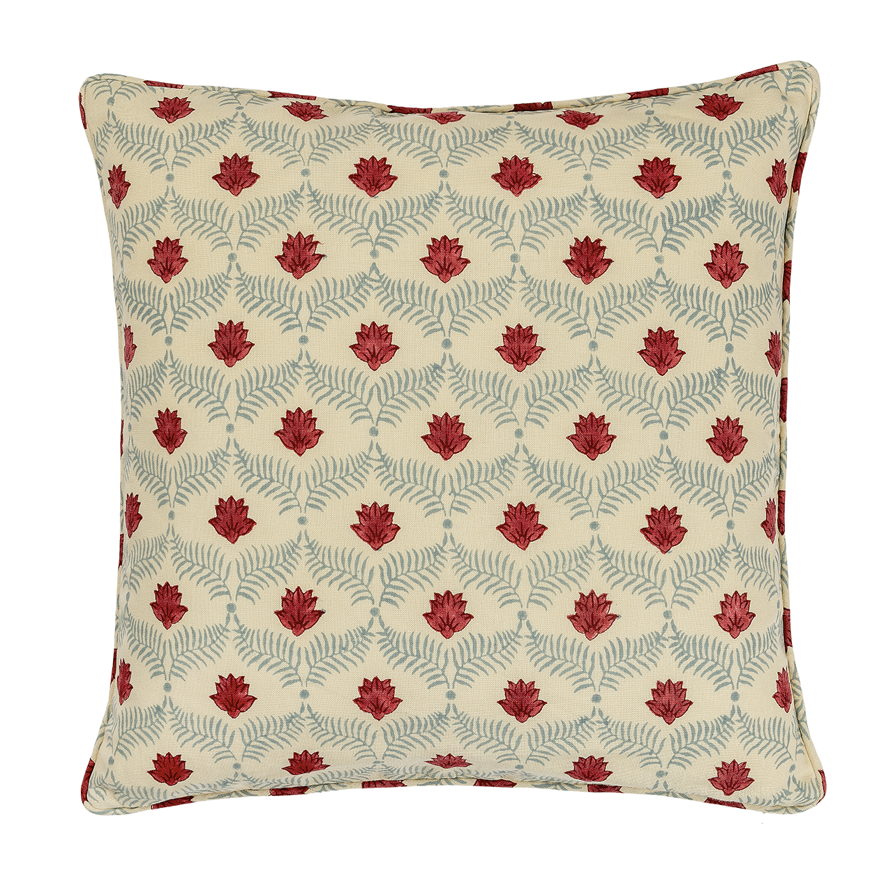 Lotus Linen Square Cushion - Poppy/Petrol
