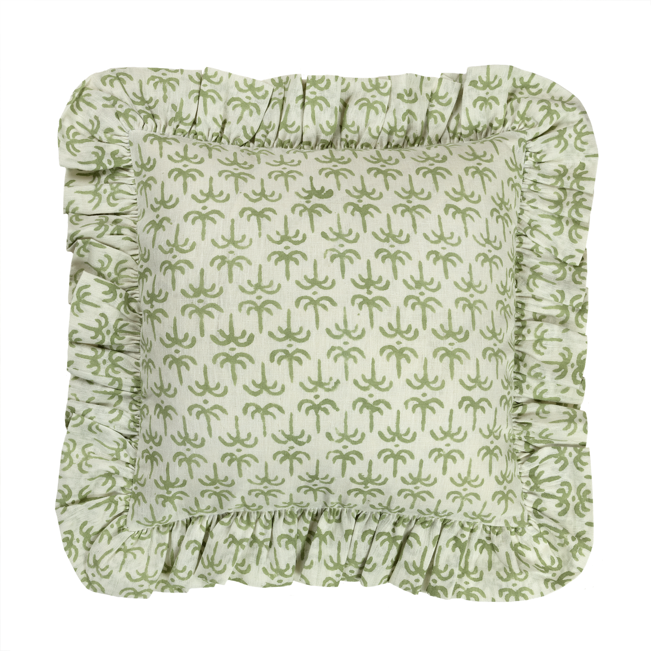 Green Callaloo Linen Frilly Cushion