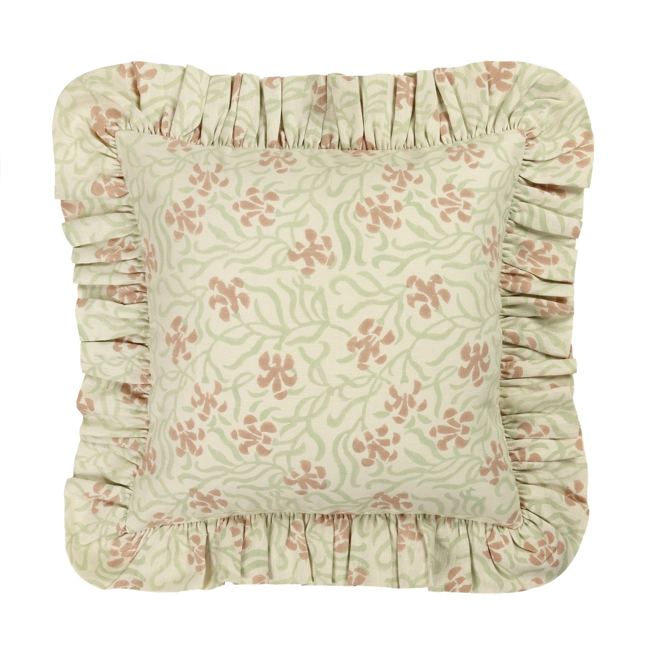 Terracotta Eucalyptus Okra Linen Frilly Cushion