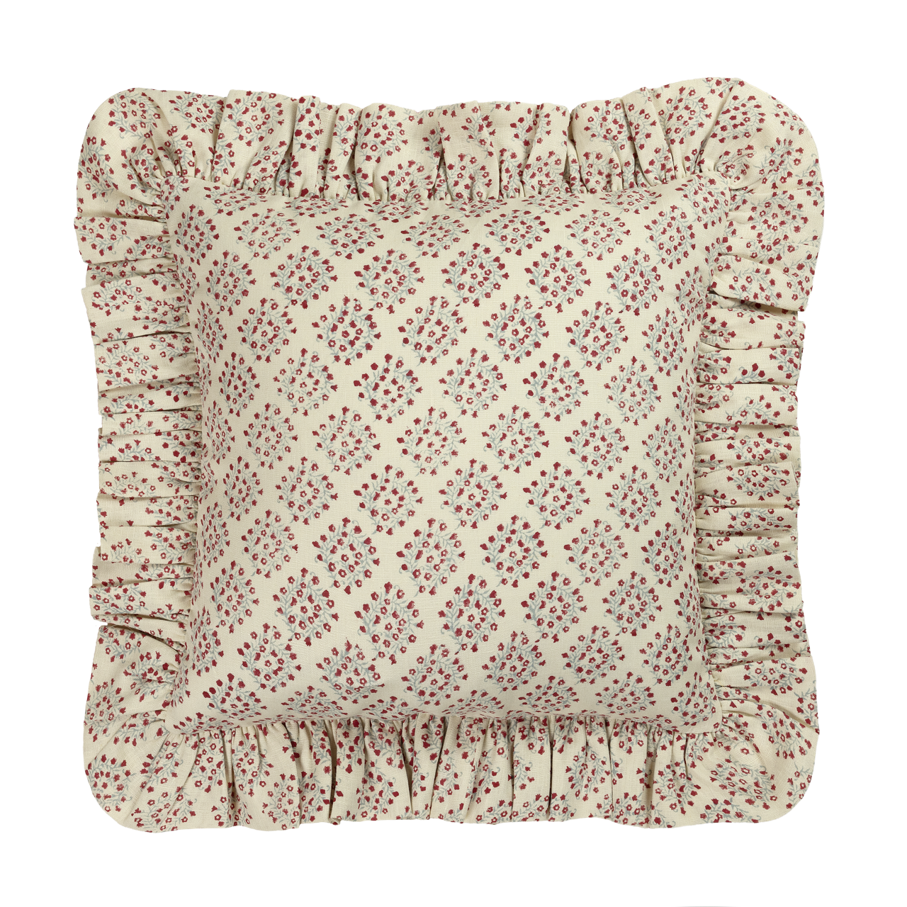Floral Posy Linen Frilly Cushion