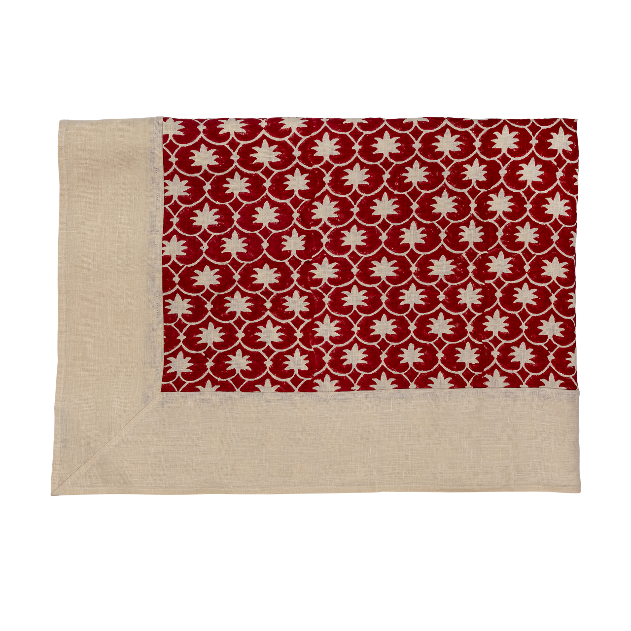 Red Inverse Palm Grove Linen Bordered Tablecloth