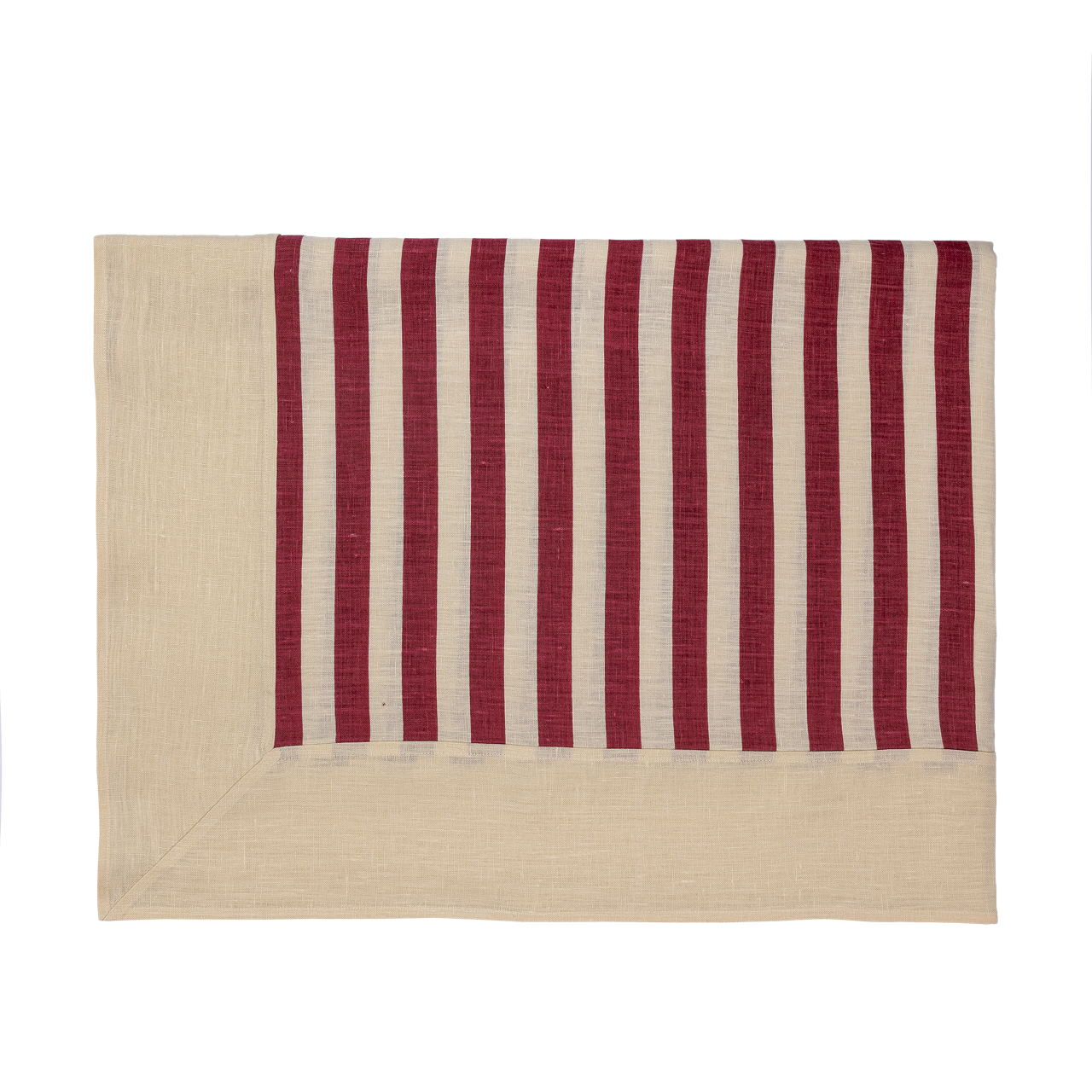 Tangier Red Stripe Linen Bordered Tablecloth