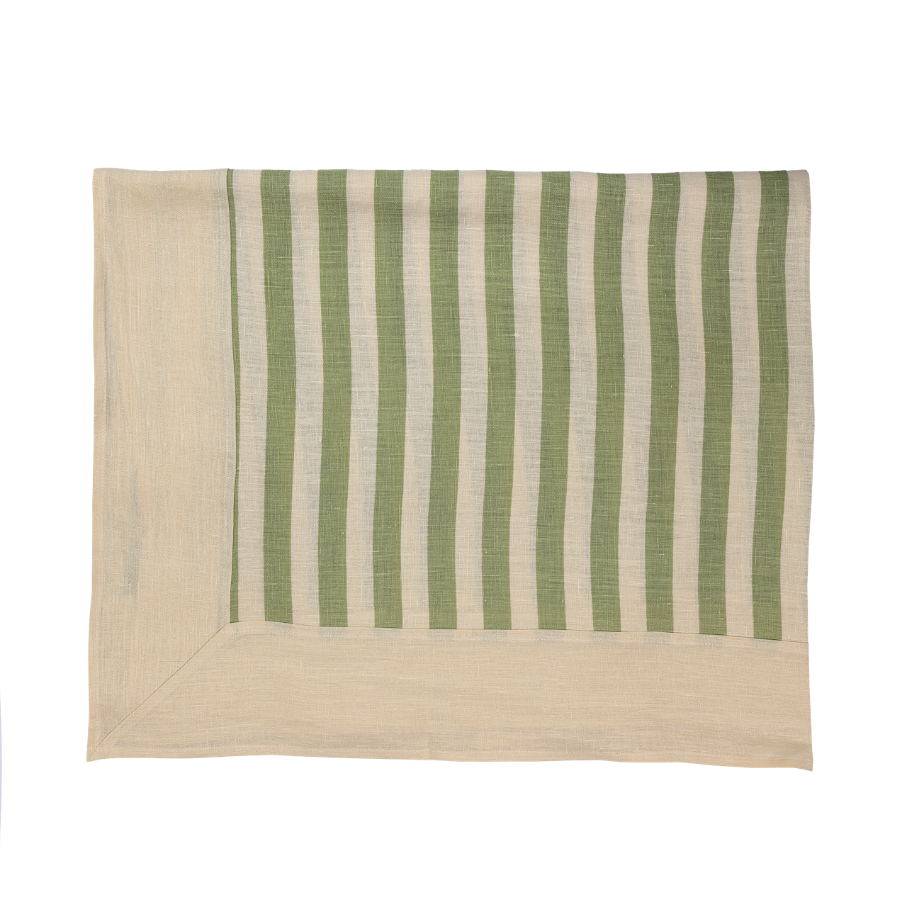 Tangier Olive Stripe Linen Bordered Tablecloth