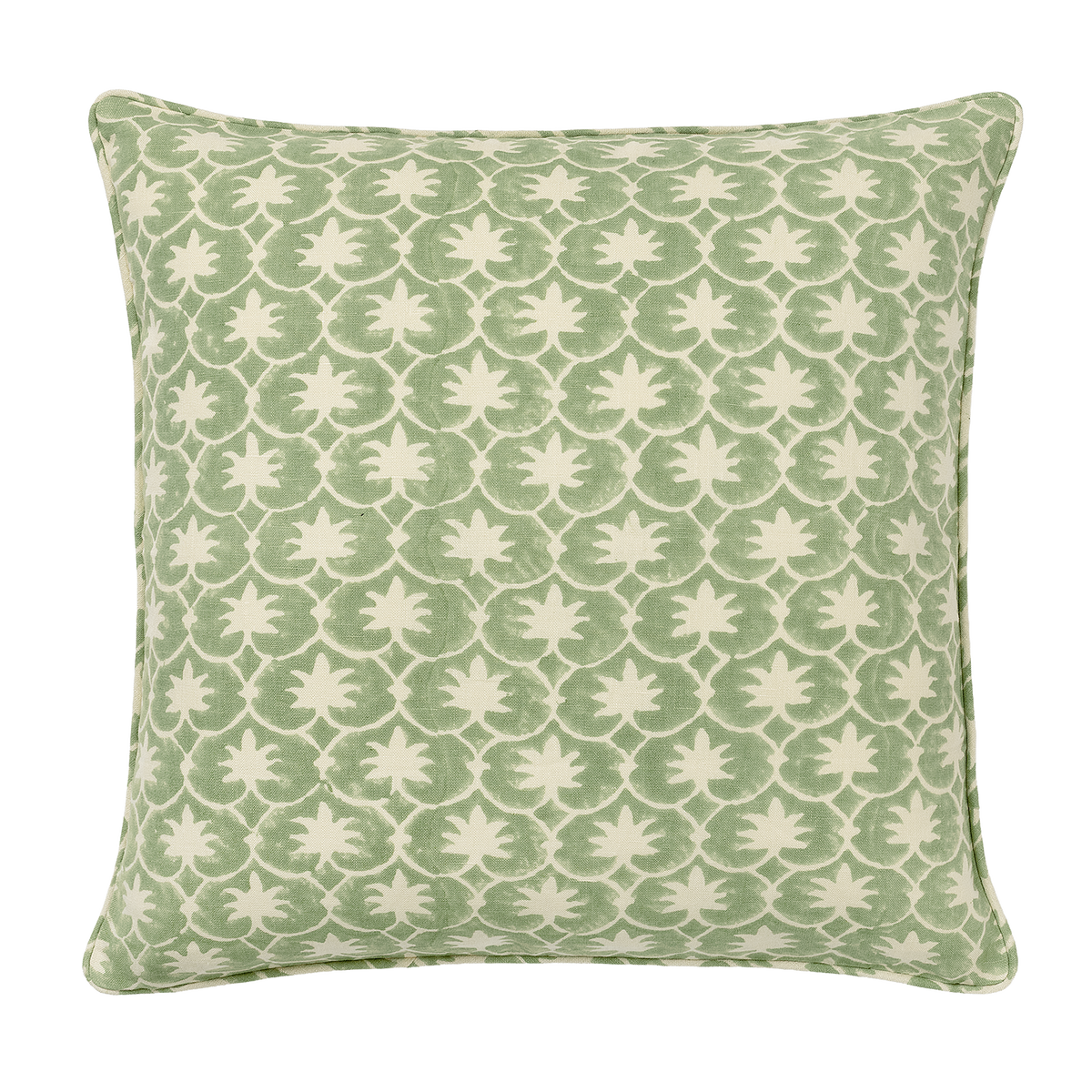 Olive Inverse Palm Grove Piped Cushion