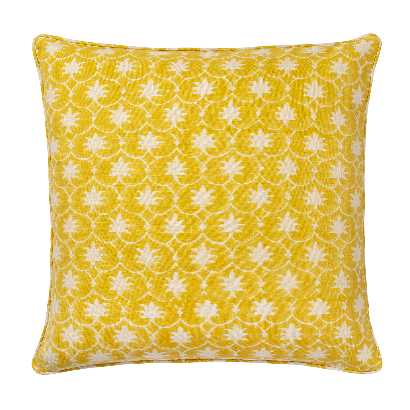 Mustard Inverse Palm Grove Piped Cushion