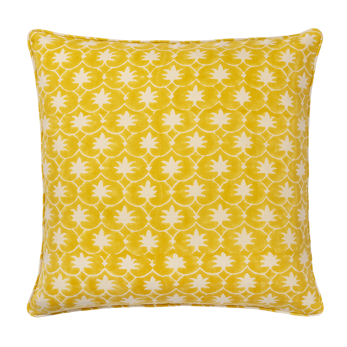 Mustard Inverse Palm Grove Piped Cushion