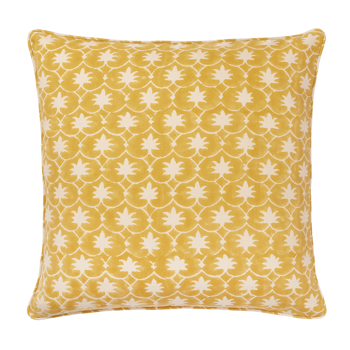 Mustard Inverse Palm Grove Piped Cushion