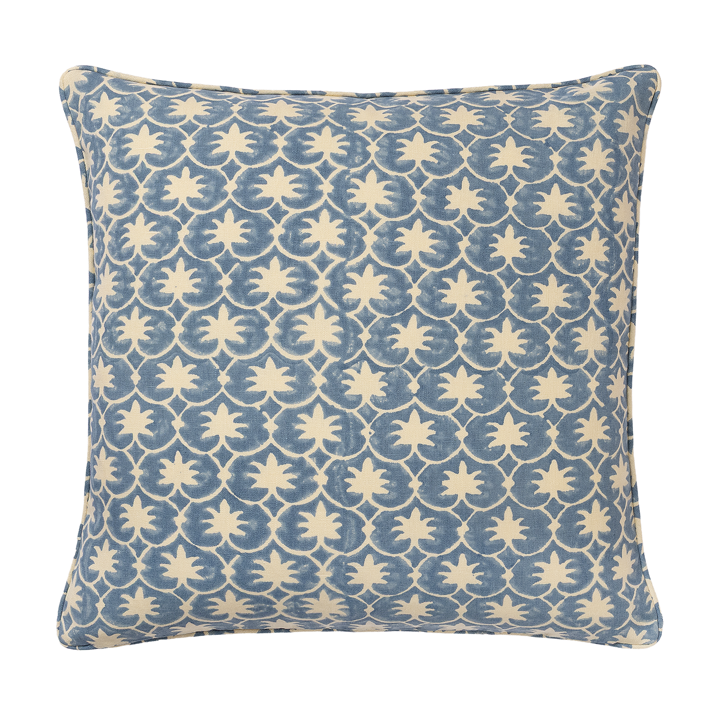 French Blue Inverse Palm Grove Piped Cushion