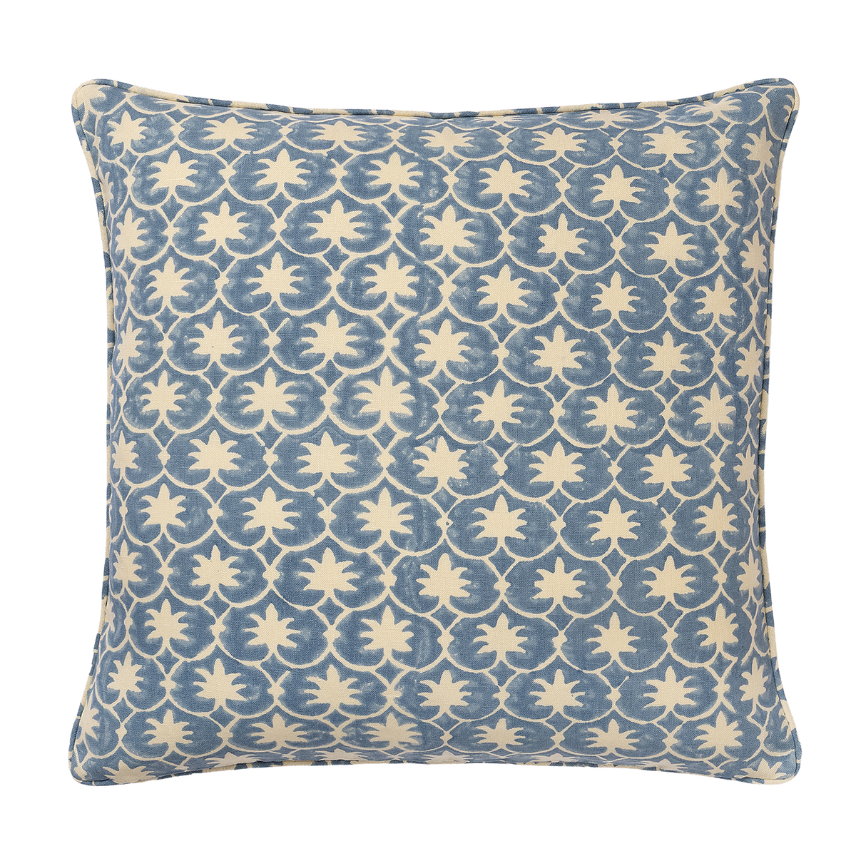 French Blue Inverse Palm Grove Piped Cushion