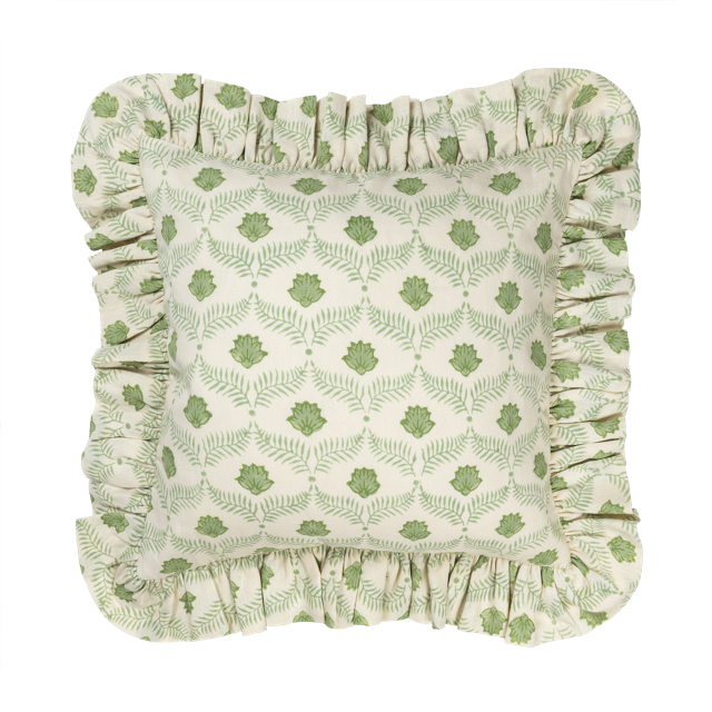 Lotus Vine Linen Frilly Cushion