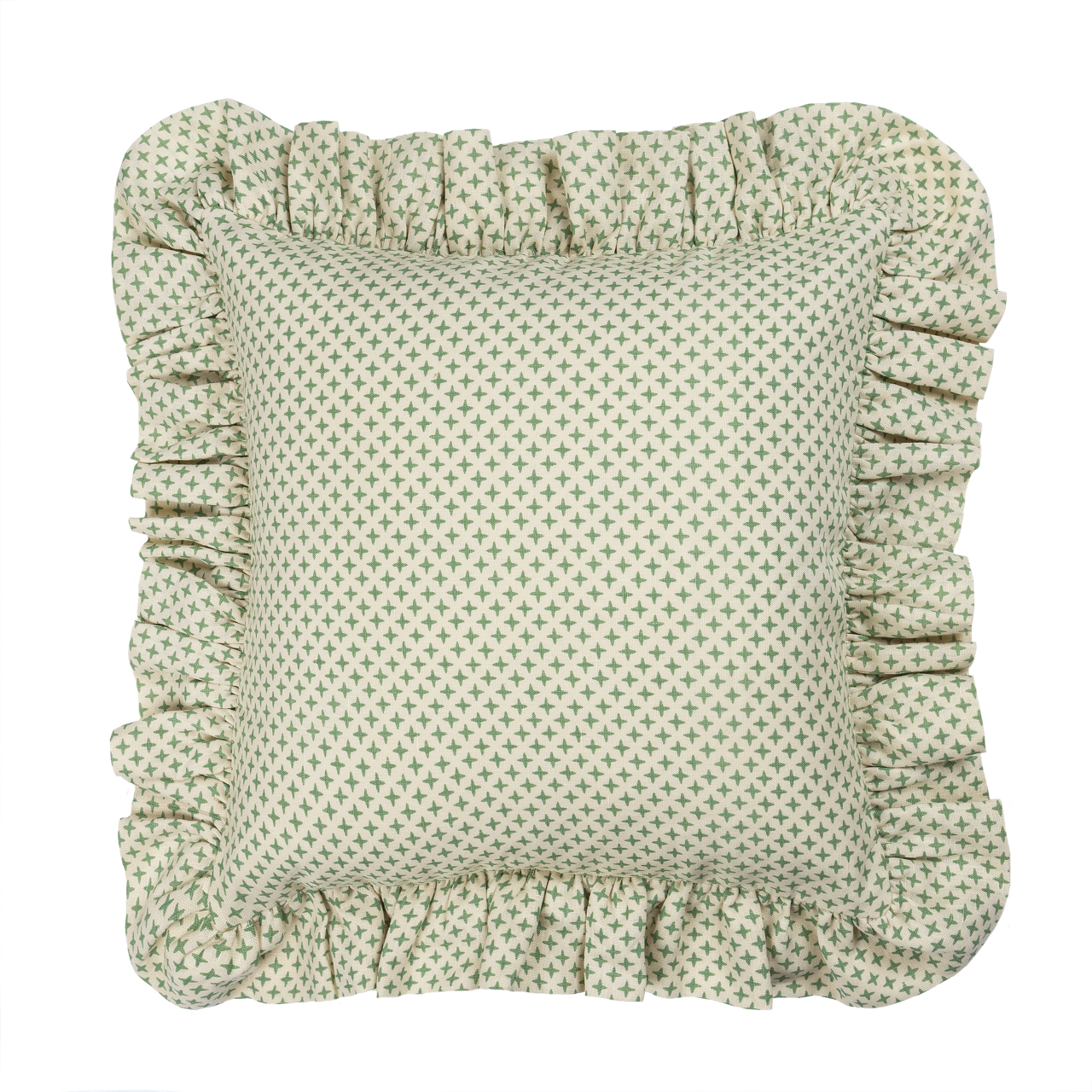 Fez Green Cross Linen Frilly Cushion