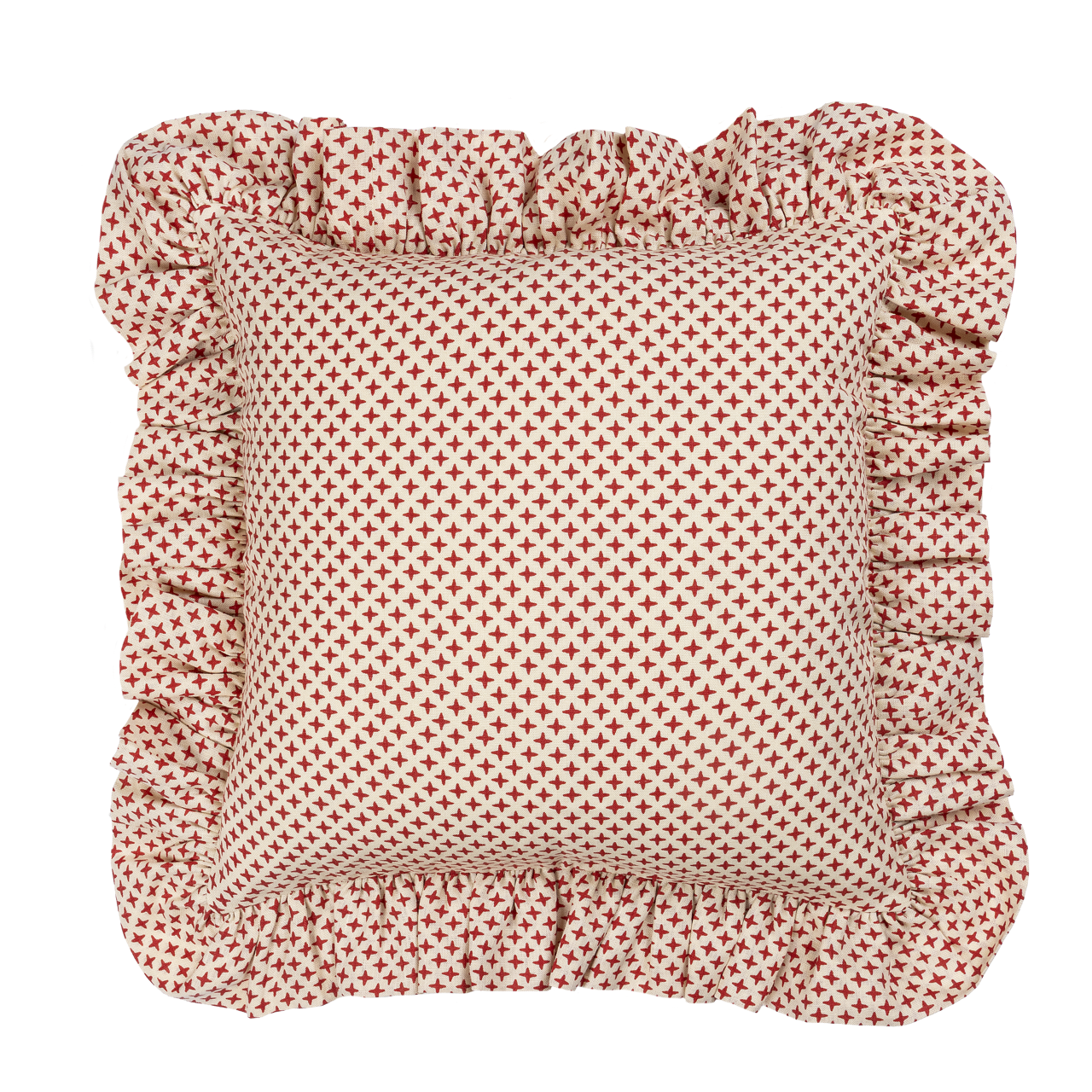 Fez Red Cross Linen Frilly Cushion