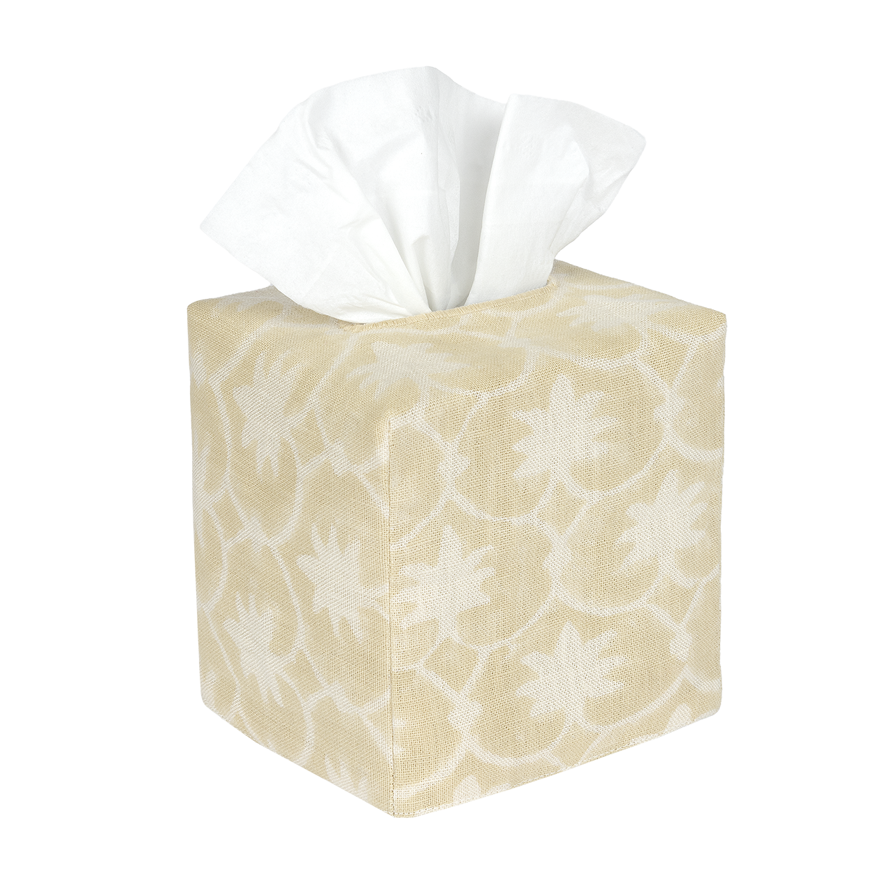 Square Palm Grove Linen Tissue Box Cover - Oat Inverse